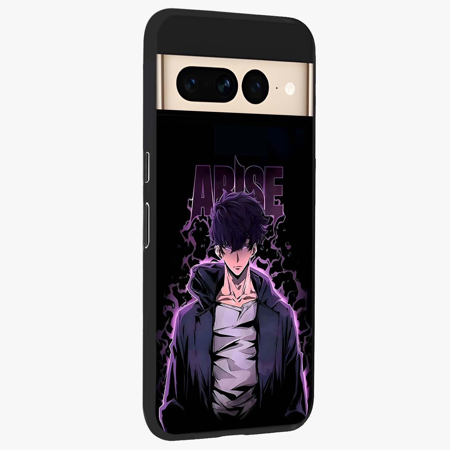 Shadow Monarch Awakening Glass Case upright view showcasing bold monarch artwork with mystical awakening theme.