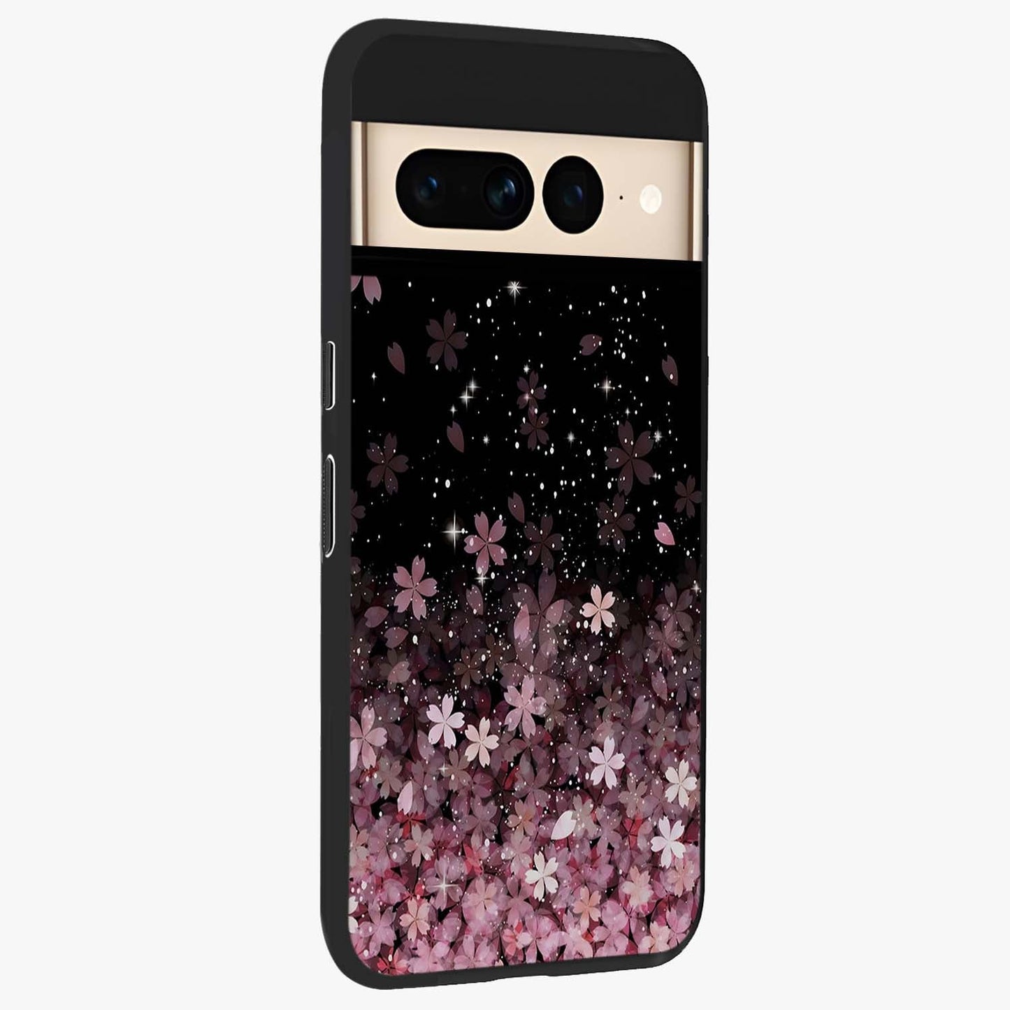 Small Starry Flowers Glass Case upright view showcasing charming floral artwork with dreamy starry theme.