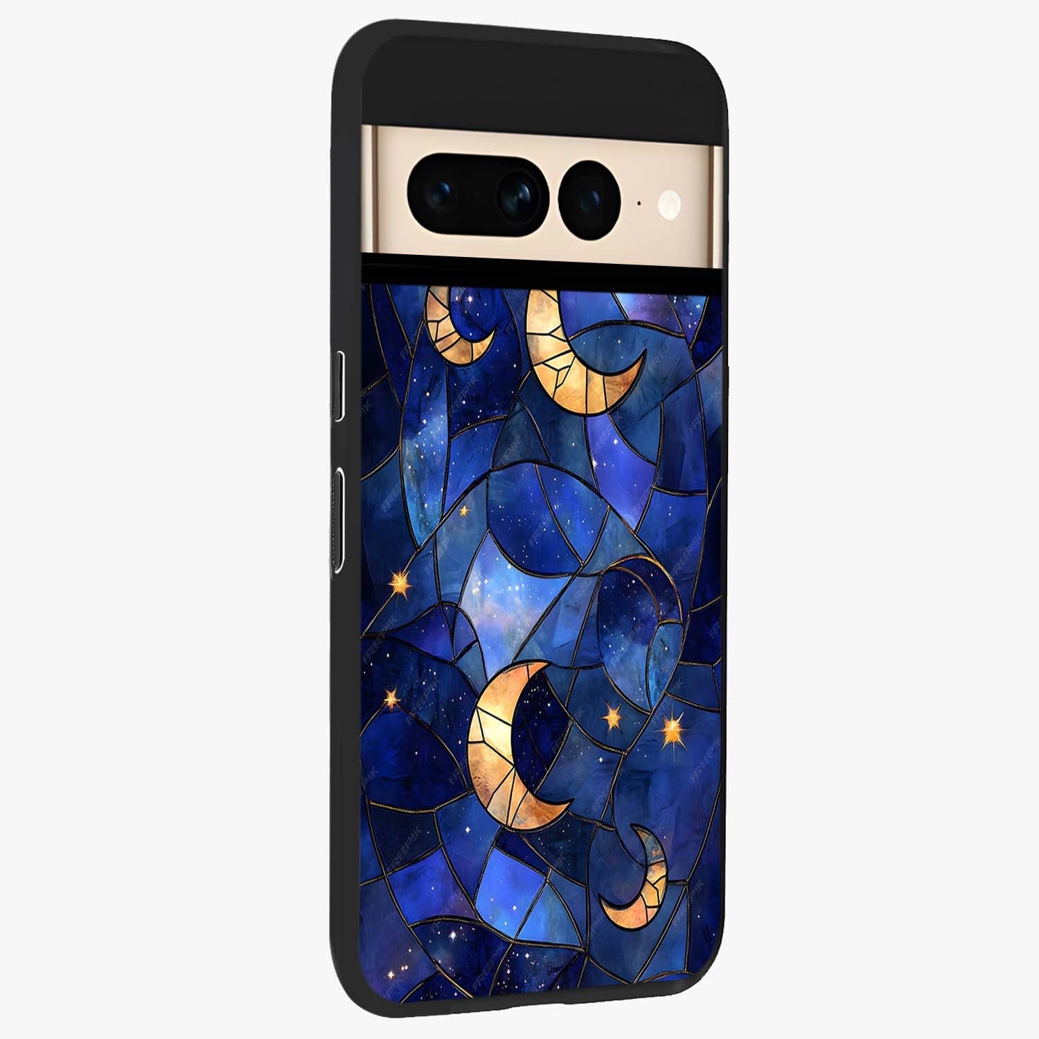 Starlit Sky Tapestry Glass Case upright view showcasing elegant starry sky artwork with cosmic decorative theme.