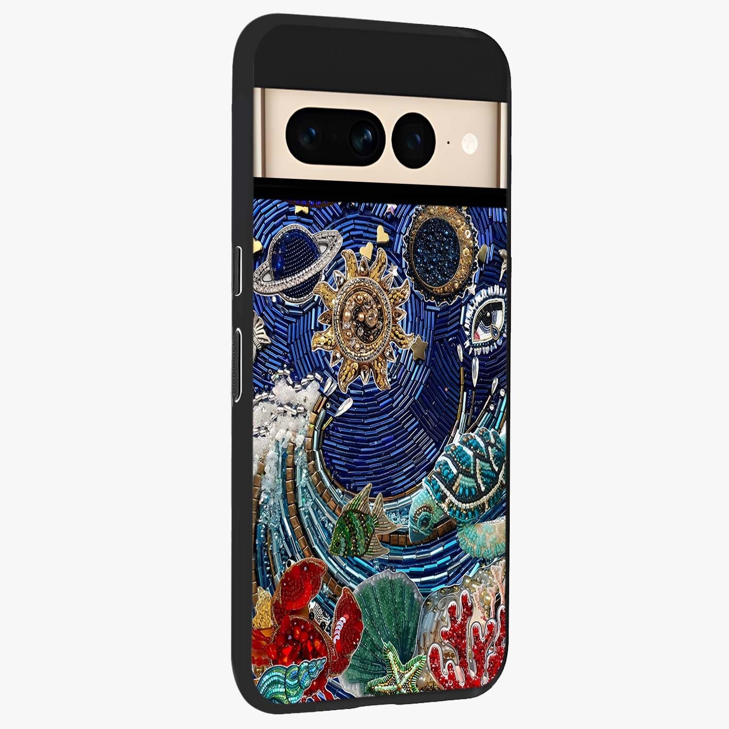 Universe Underwater Spark Glass Case upright view showcasing magical underwater galaxy artwork with vibrant cosmic theme.