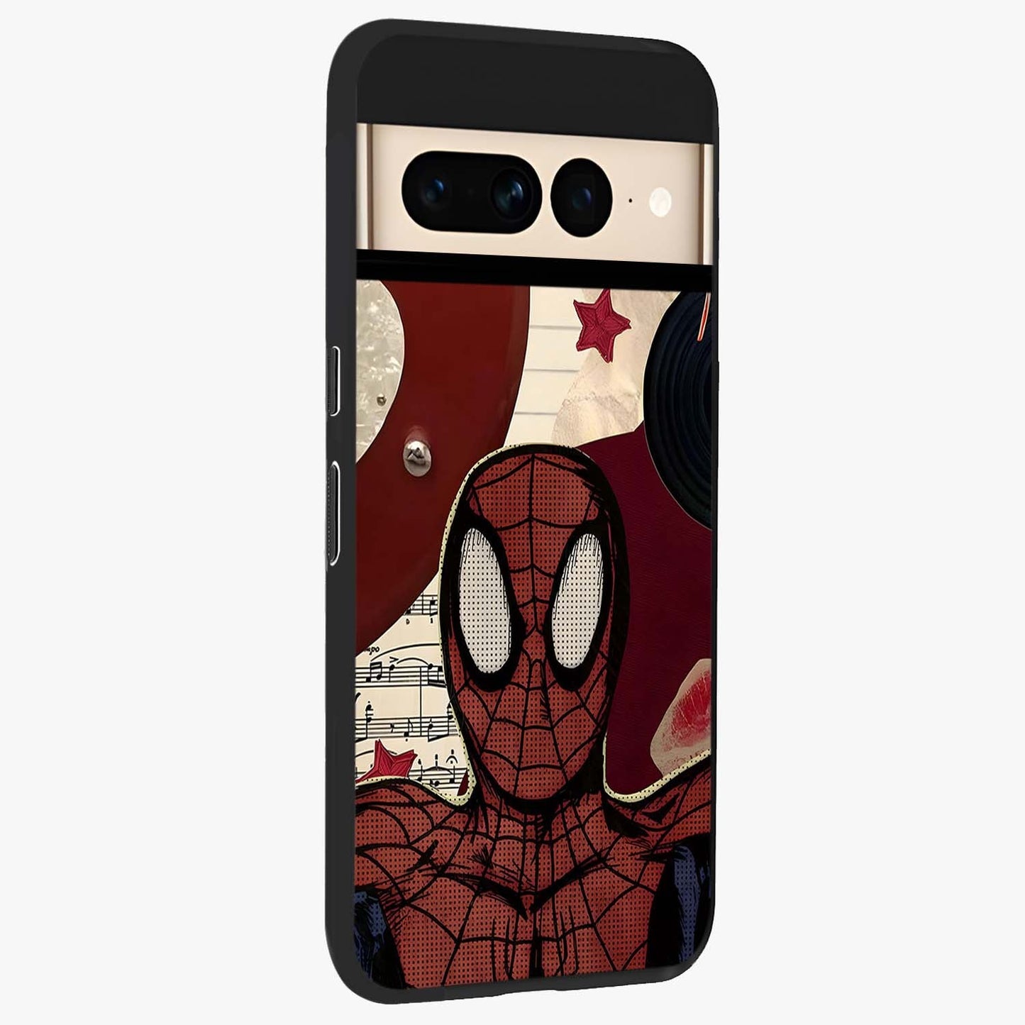 Web Warrior Vibes Glass Case upright view showcasing energetic superhero artwork with bold action theme.