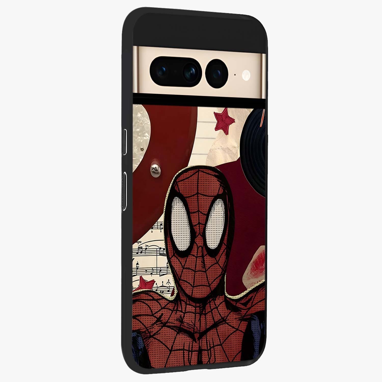 Web Warrior Vibes Glass Case upright view showcasing energetic superhero artwork with bold action theme.