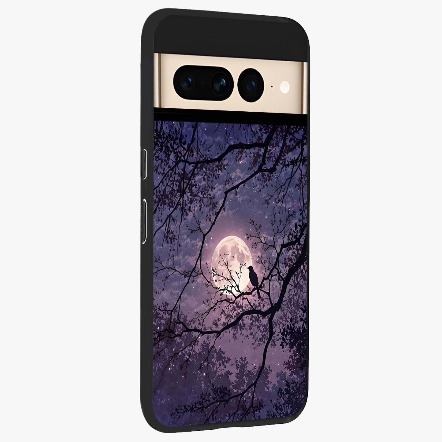 Whispering Moon Silence Glass Case upright view showcasing peaceful moon artwork with tranquil celestial theme.