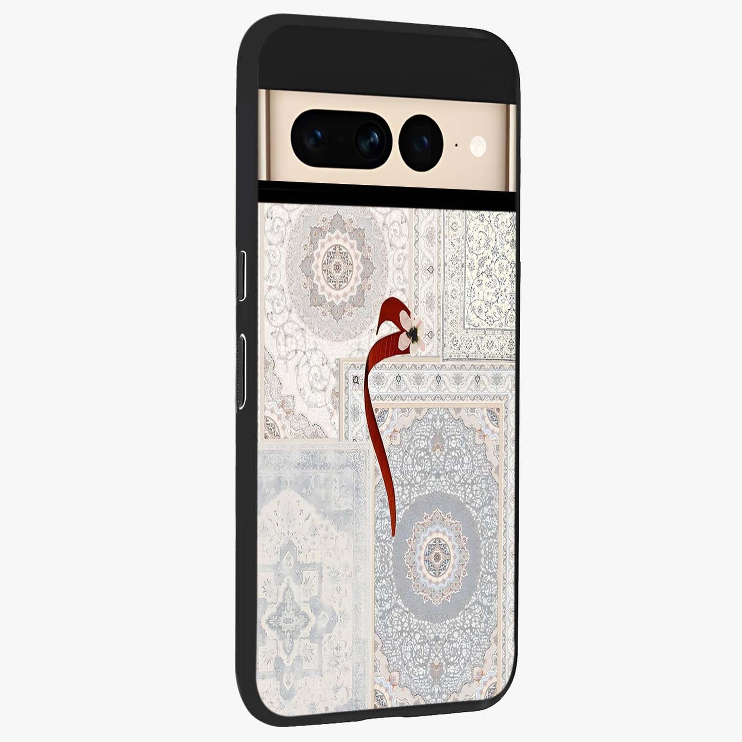 White Aesthetic Bow Glass Case upright view showcasing delicate ribbon bow artwork with cute minimalist theme.