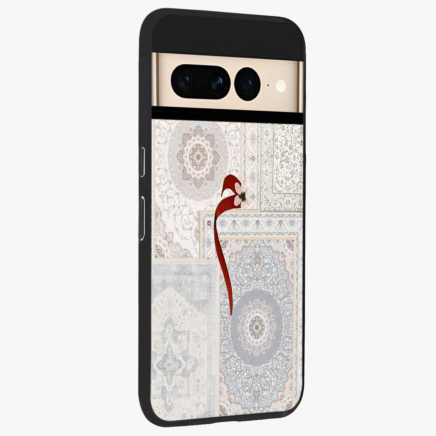White Aesthetic Bow Glass Case upright view showcasing delicate ribbon bow artwork with cute minimalist theme.