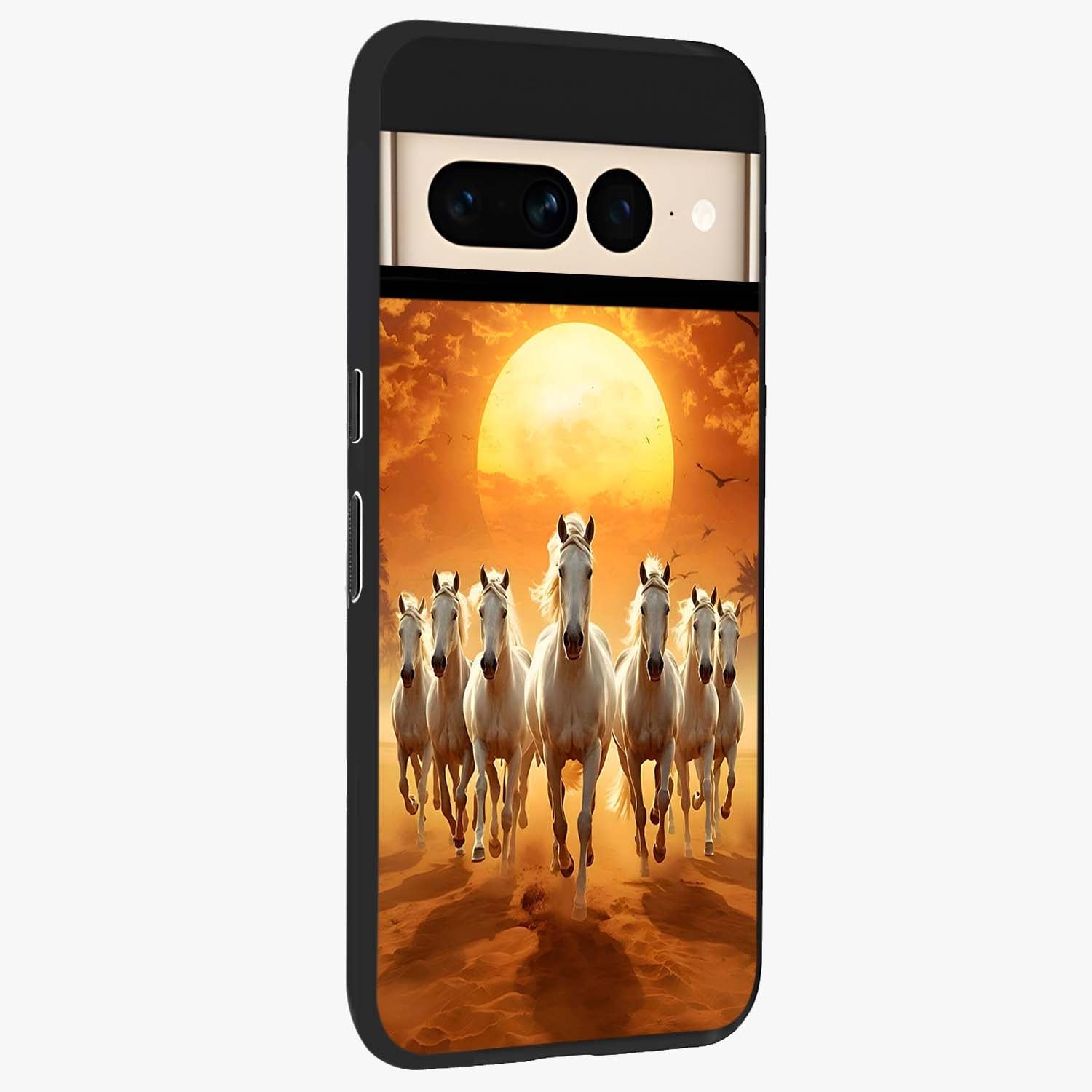 Wild Sunset Majesty Glass Case upright view showcasing dramatic sunset artwork with bold nature theme.