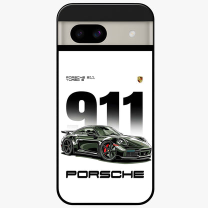 911 Turbo Dominance Glass Case showing clean flat back view with bold 911 sports car artwork and glossy glass finish.