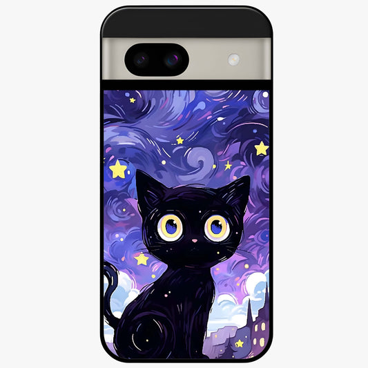 Abstract Cat Art Glass Case showing flat back view with artistic cat illustration and glossy glass finish.