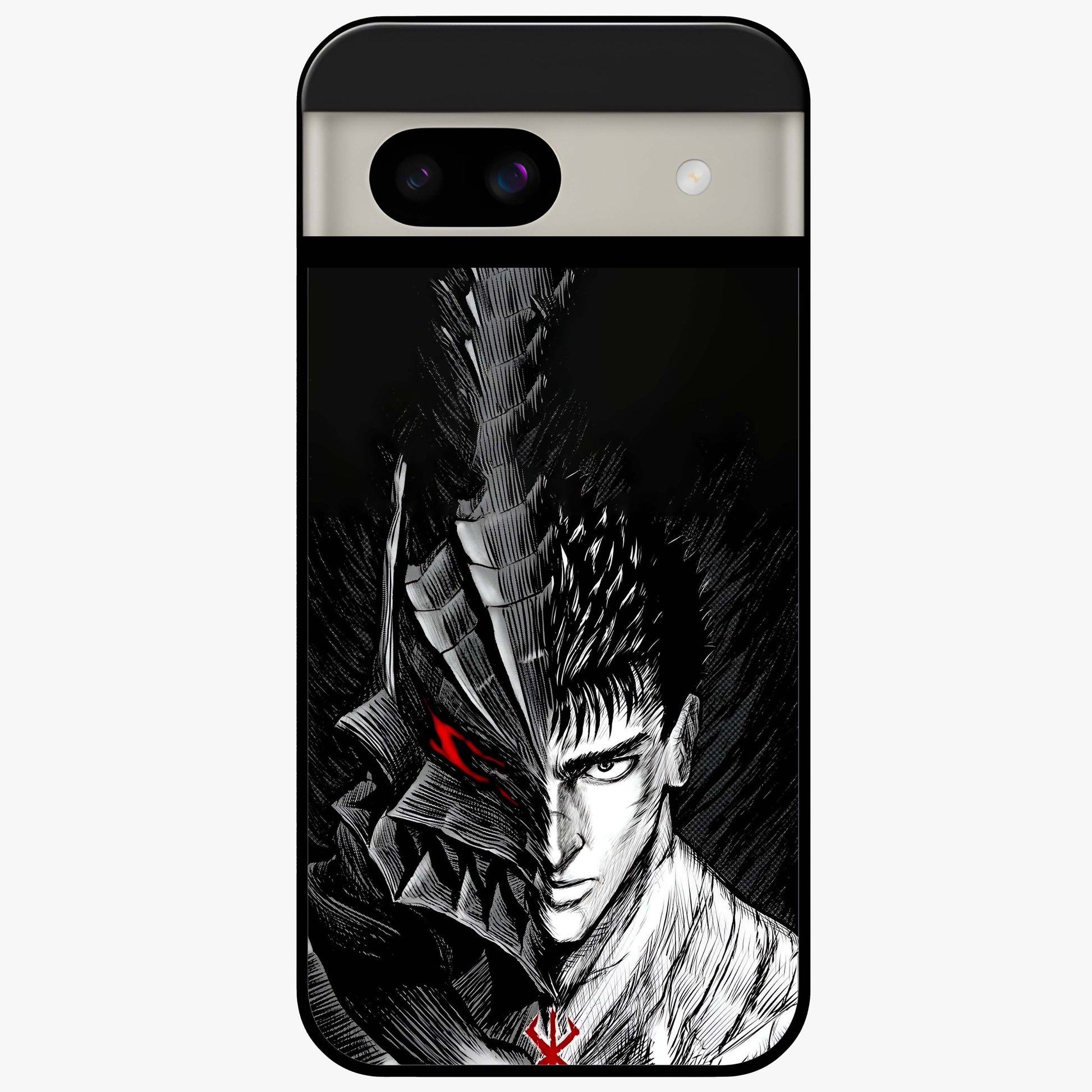 Berserker Blood Oath Glass Case showing flat back view with fierce warrior inspired artwork and glossy glass finish.