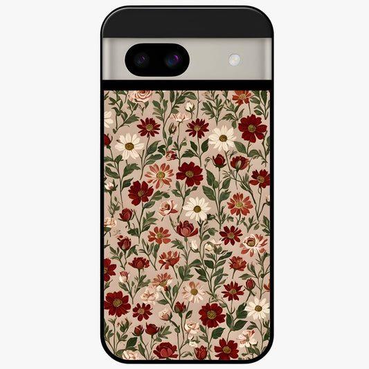 Biege Flower With Leaf Glass Case showing flat back view with soft beige floral artwork and glossy glass finish.