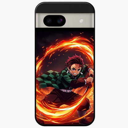 Blazing Sword Resolve Glass Case showing flat back view with fiery sword artwork and glossy glass finish.