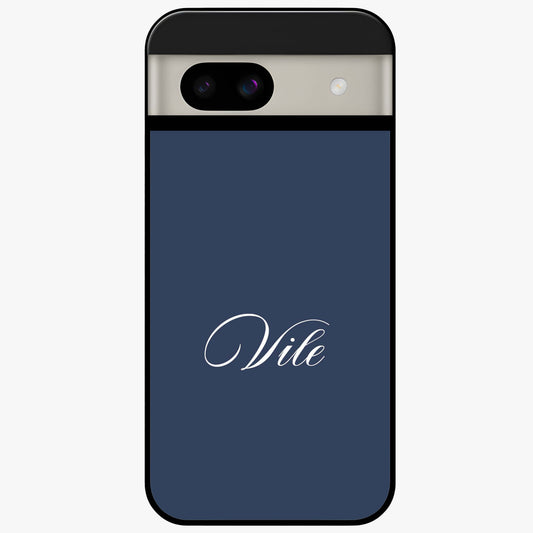 Blue Background Personalized Custom Name Glass Case showing flat back view with minimal blue background and custom name design.