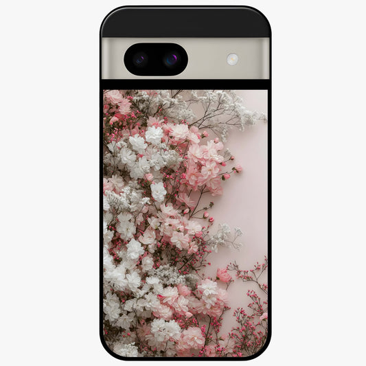 Blush Blossom Cloud Glass Case showing flat back view with dreamy blush cloud blossom artwork and glossy glass finish.