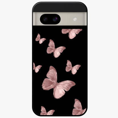 Butterfly Pattern Glass Case showing flat back view with elegant butterfly pattern artwork and glossy glass finish.