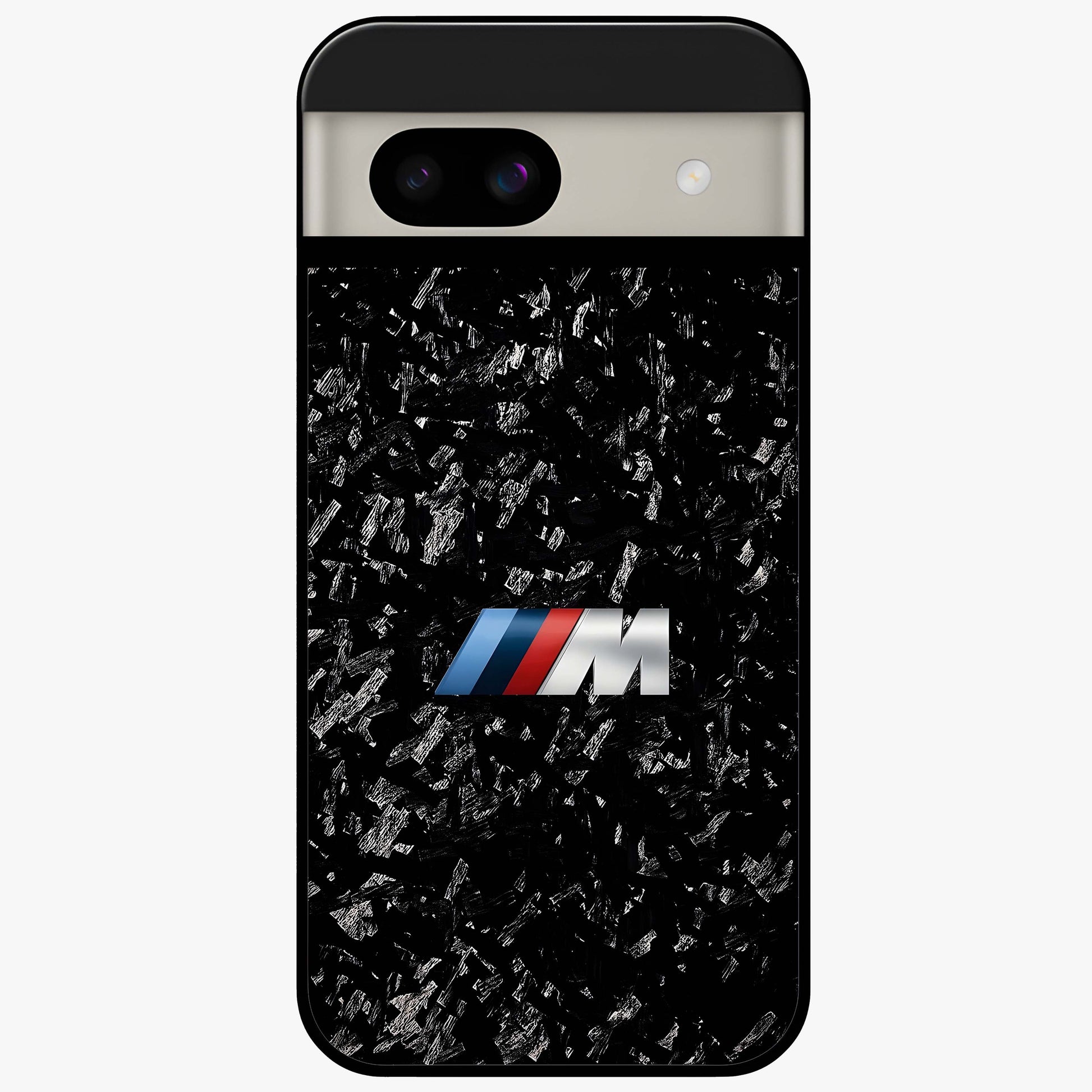Carbon Speed Mark Glass Case showing flat back view with sporty carbon pattern artwork and glossy glass finish.