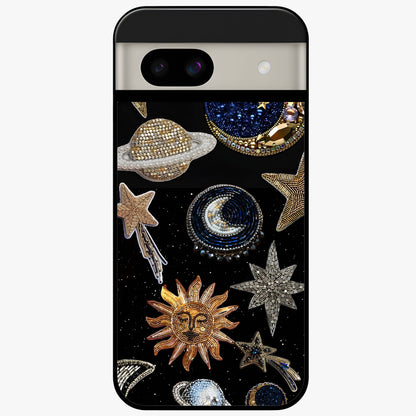 Celestial Gem Constellations Glass Case showing flat back view with sparkling constellation artwork and glossy glass finish.