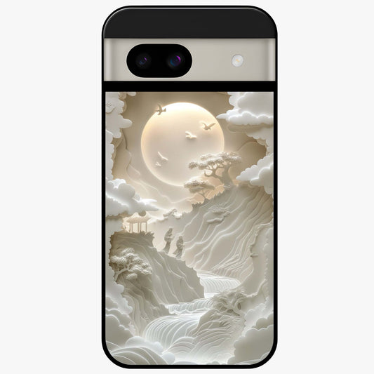 Celestial Origami Glass Case showing flat back view with artistic origami inspired celestial artwork and glossy glass finish.