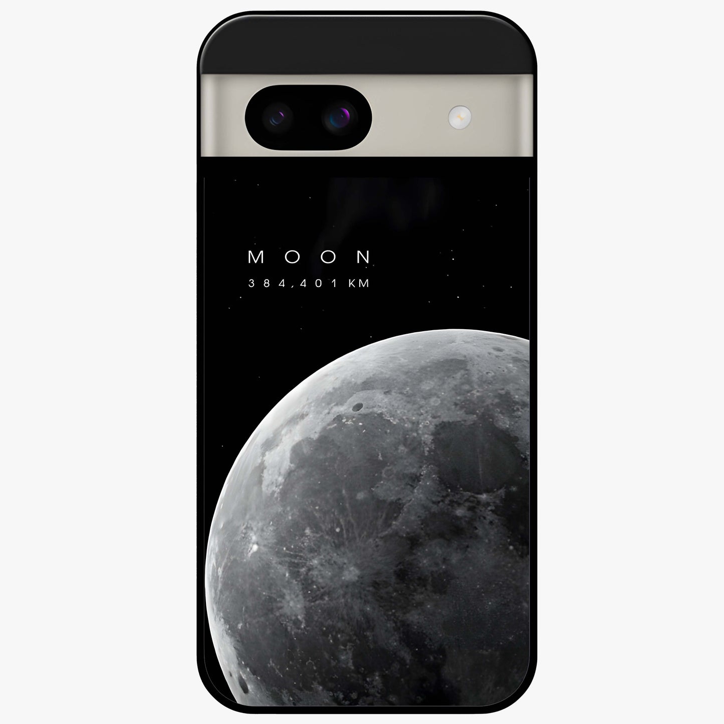 Cosmic Moon Glow Glass Case showing flat back view with glowing moon artwork and glossy glass finish.