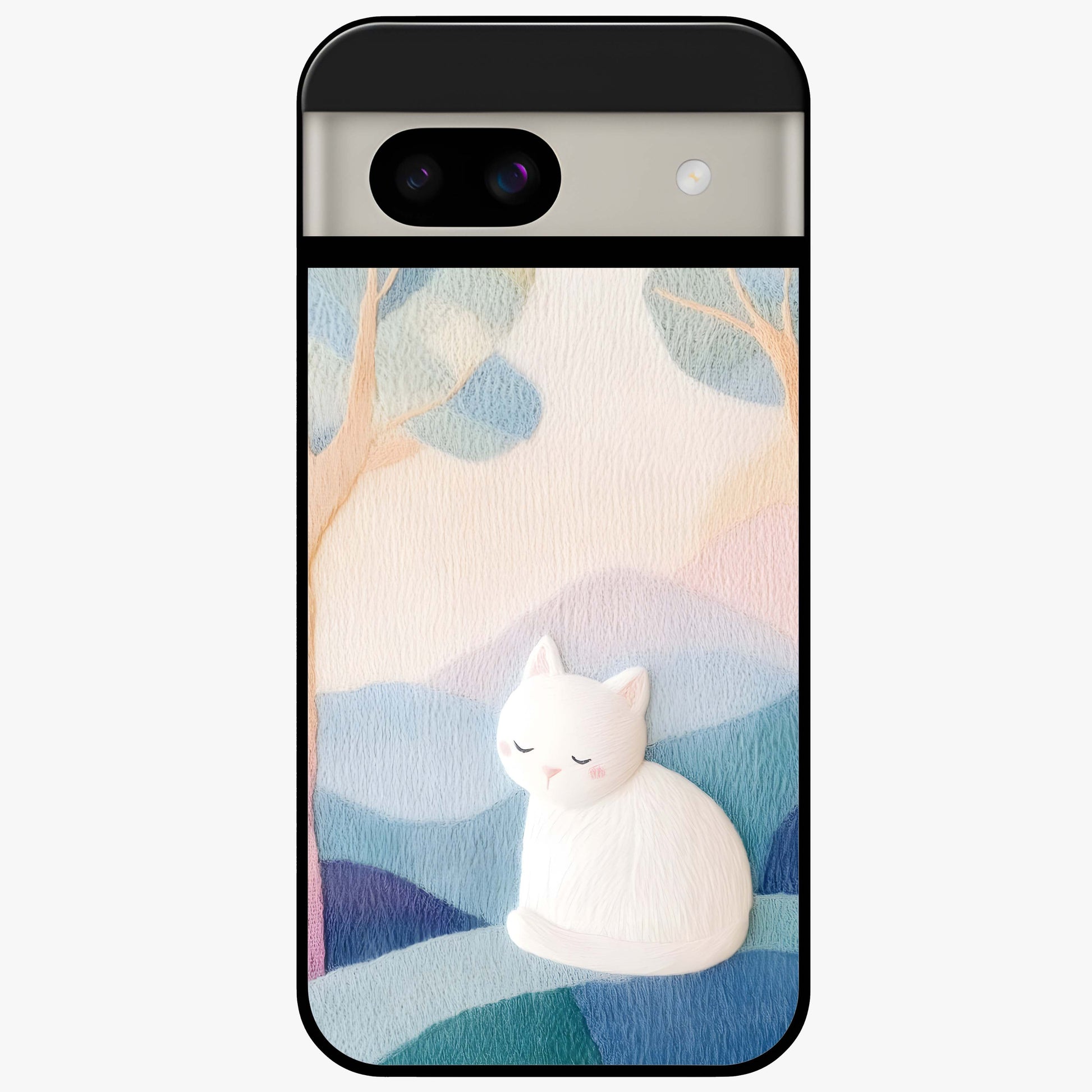 Cotton Dream Cat Glass Case showing flat back view with soft dreamy cat artwork and glossy glass finish.