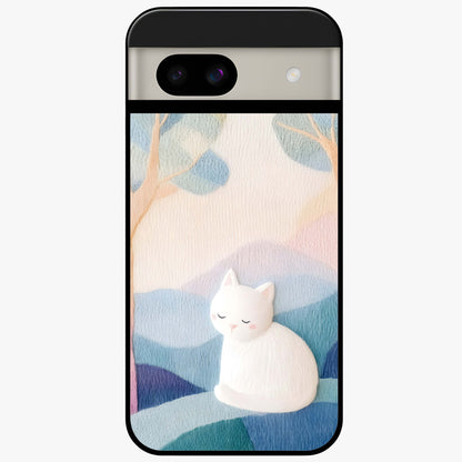 Cotton Dream Cat Glass Case showing flat back view with soft dreamy cat artwork and glossy glass finish.