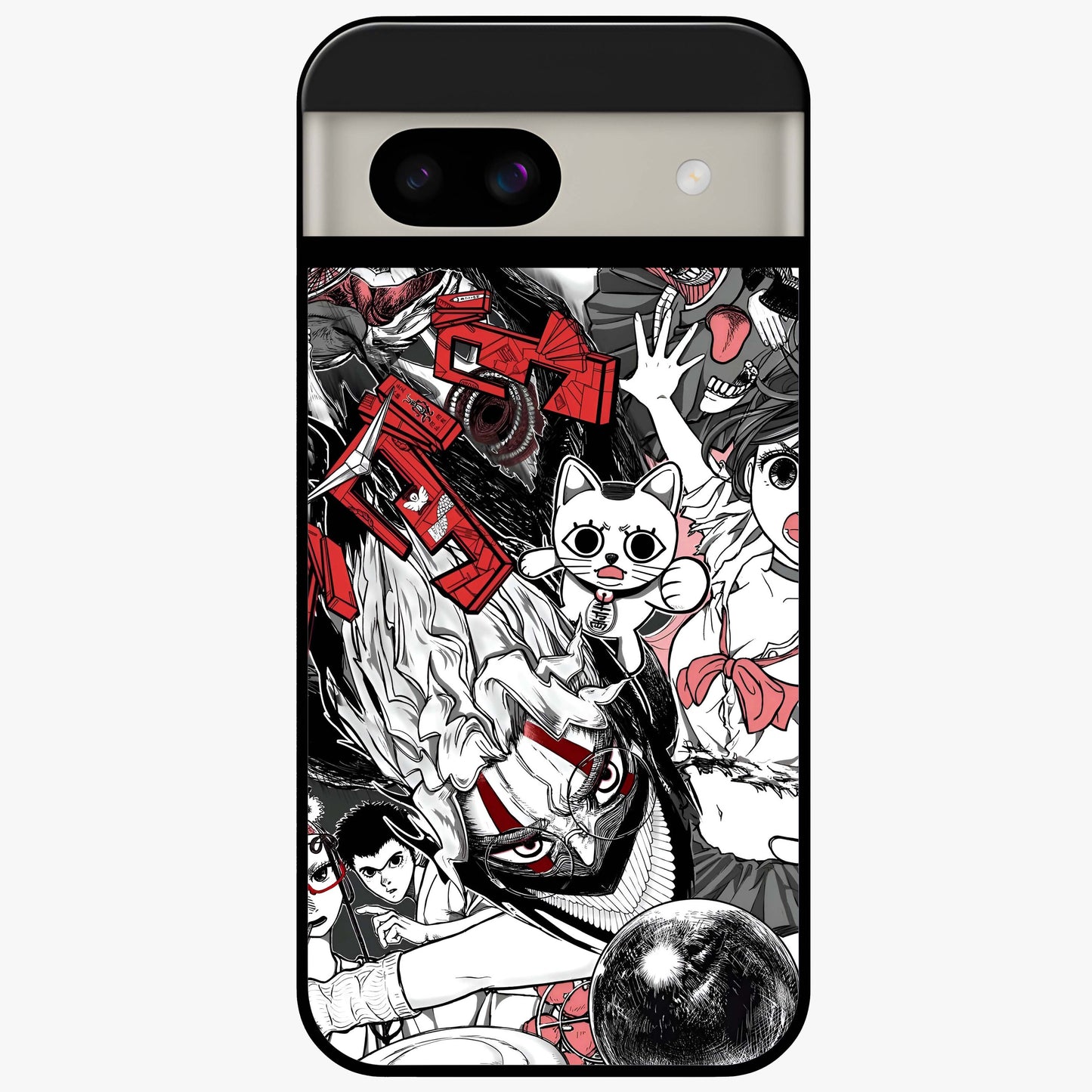 Crimson Chaos Panel Glass Case showing flat back view with bold crimson abstract artwork and glossy glass finish.