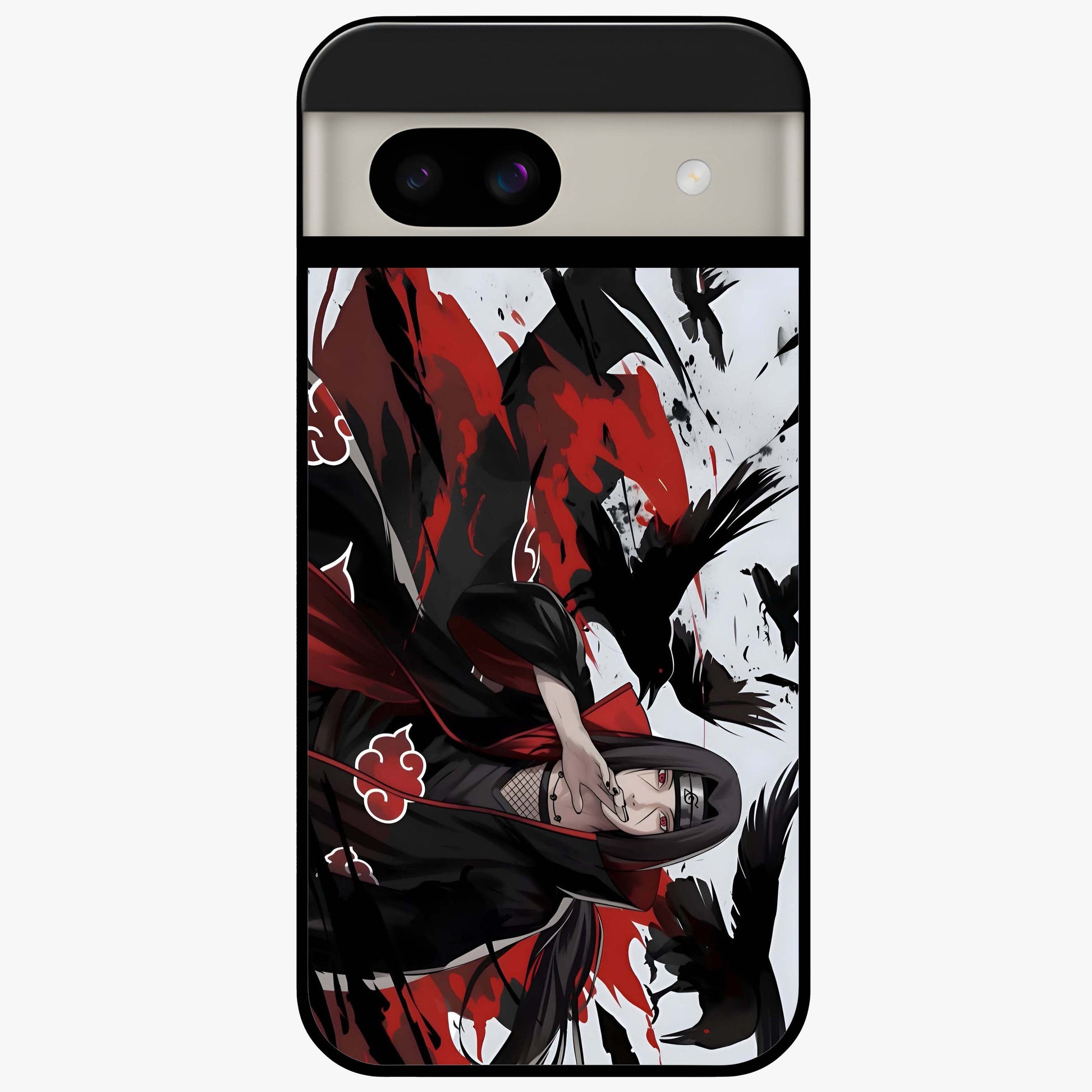 Crimson Crow Illusion Glass Case showing flat back view with artistic crow illusion artwork and glossy glass finish.