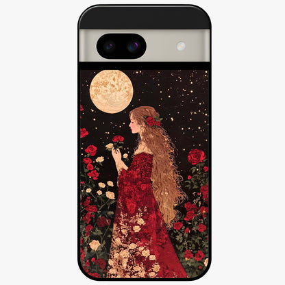 Crimson Dreams Glass Case showing flat back view with dreamy crimson artwork and glossy glass finish.
