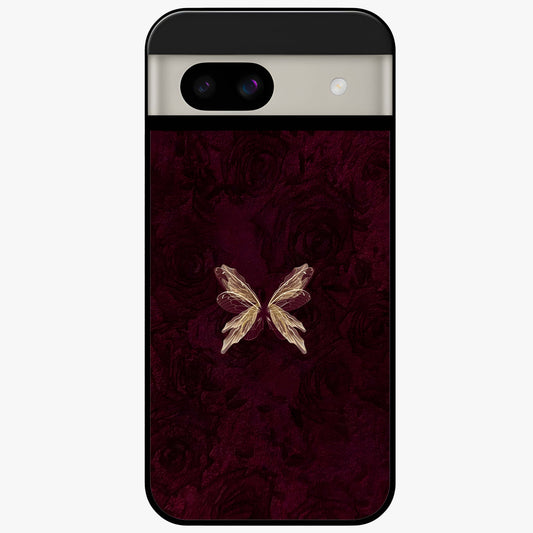 Crimson Fade Butterfly Glass Case showing flat back view with fading butterfly artwork and glossy glass finish.