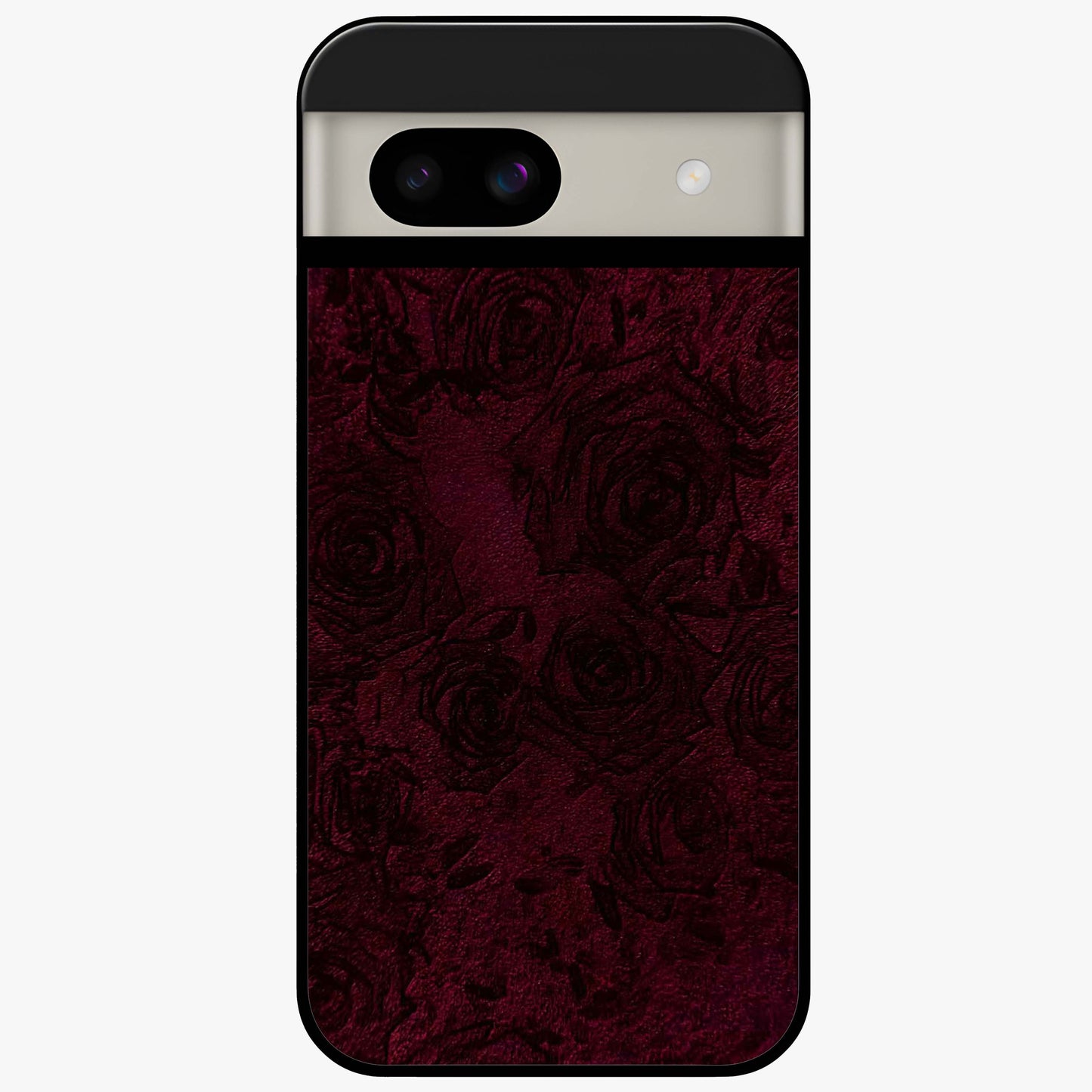 Crimson Fade Flow Glass Case showing flat back view with flowing crimson gradient artwork and glossy glass finish.