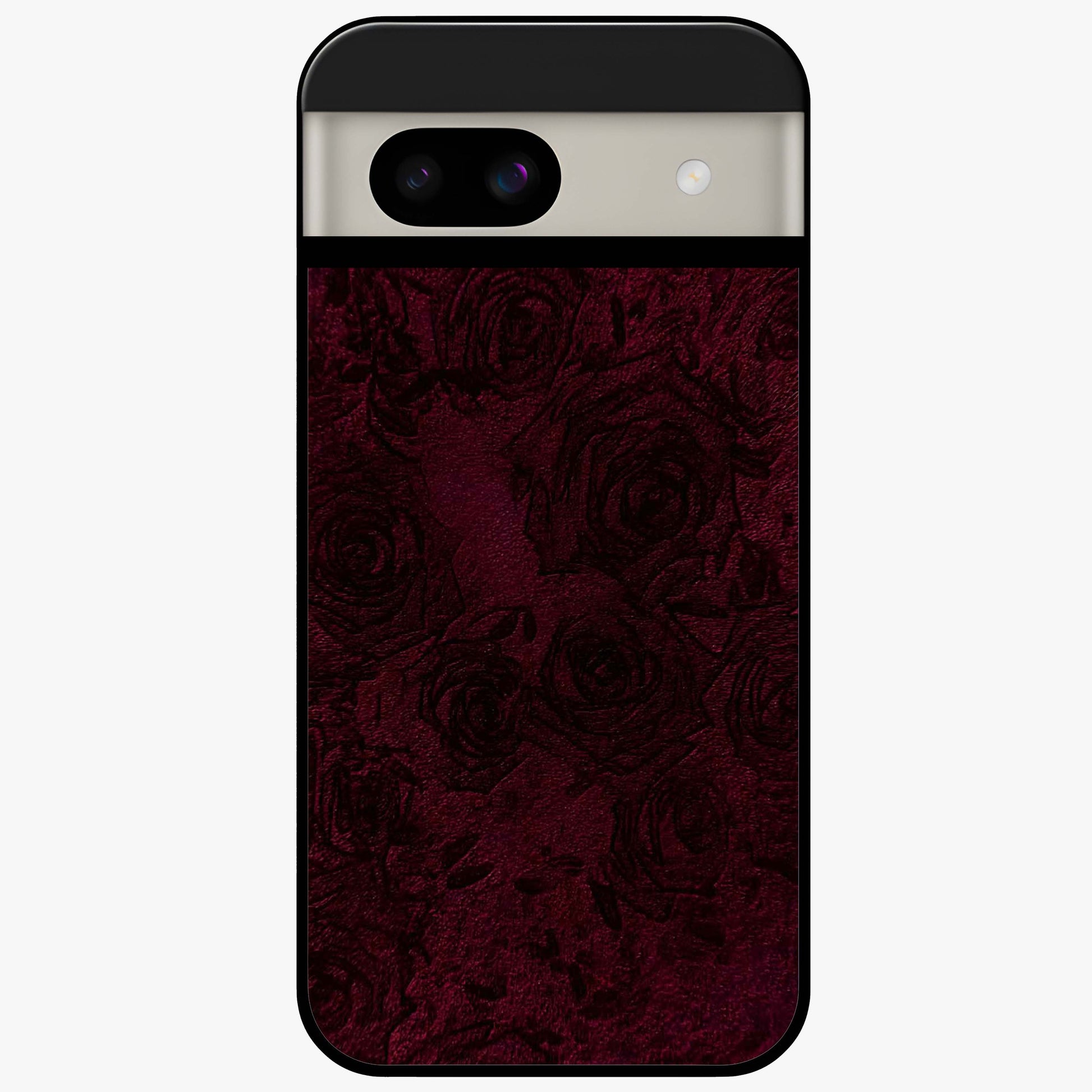 Crimson Fade Flow Glass Case showing flat back view with flowing crimson gradient artwork and glossy glass finish.