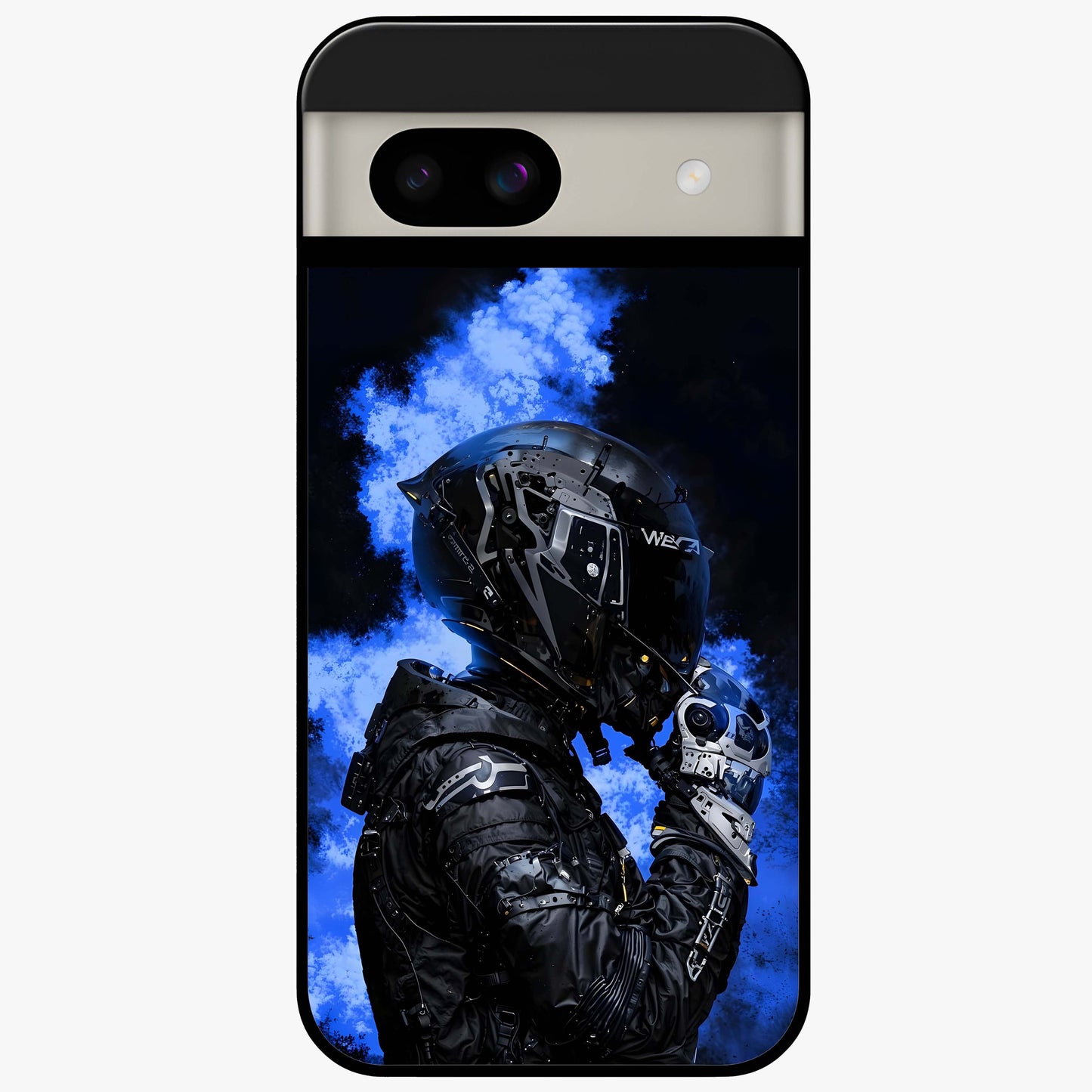 Cyber Sentinel Protocol Glass Case showing flat back view with futuristic cyber themed artwork and glossy glass finish.