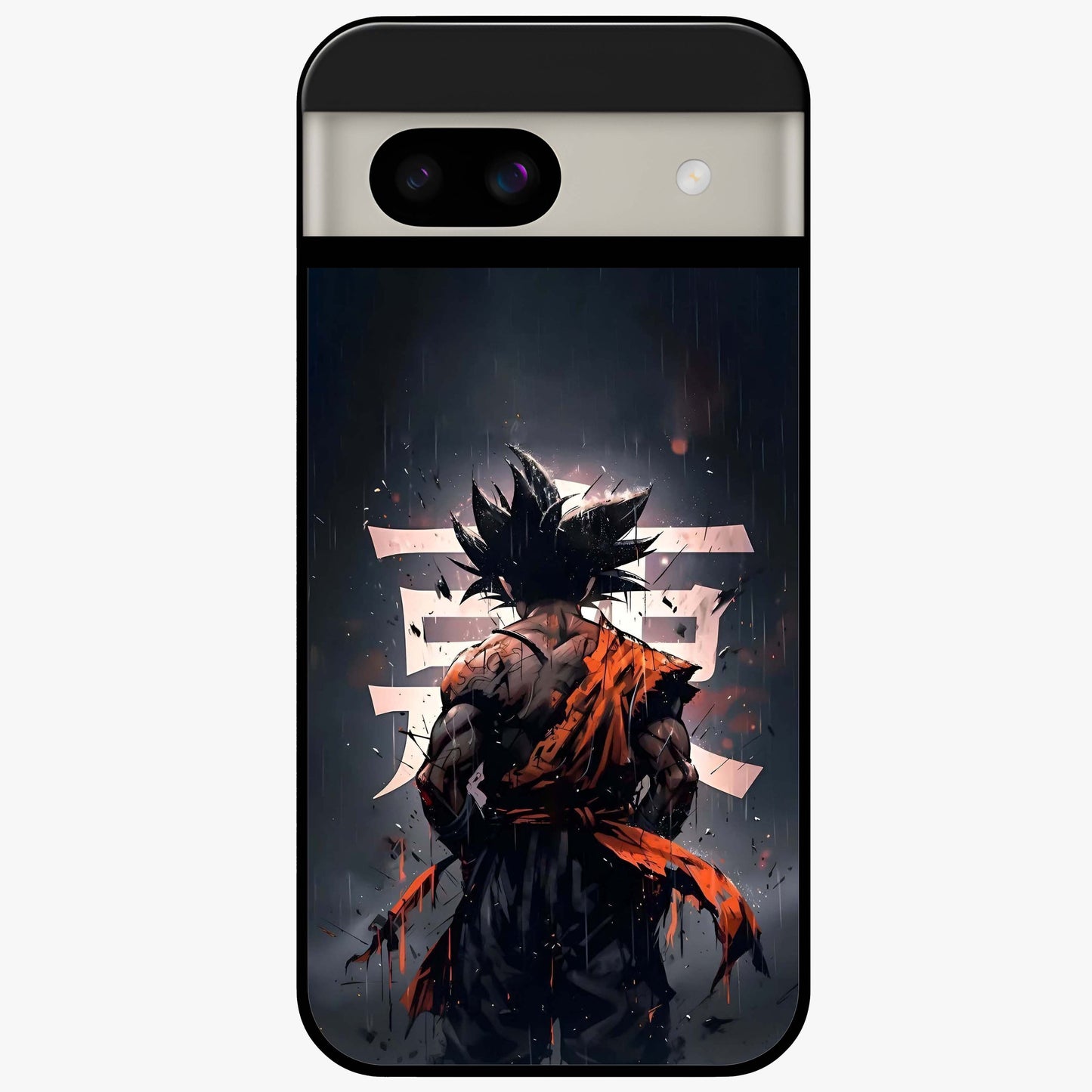 Dark Warrior In Rain Glass Case showing flat back view with warrior artwork in rainy atmosphere and glossy glass finish.