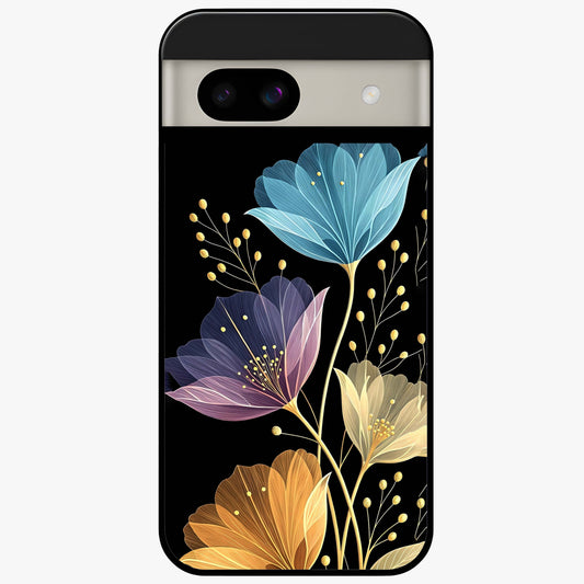 Delicate Multicolor Flowers Glass Case showing flat back view with vibrant floral artwork and glossy glass finish.