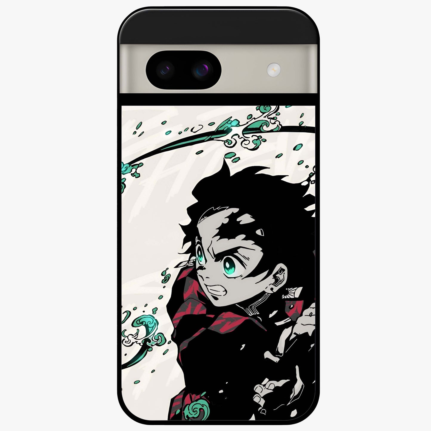 Demon Slayer Glass Case showing flat back view with bold anime inspired artwork and glossy glass finish.
