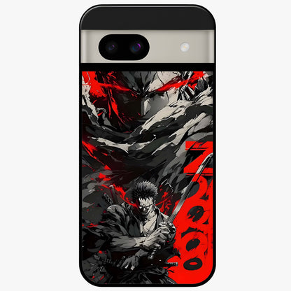Demon Sword Resolve Glass Case showing flat back view with fierce sword warrior artwork and glossy glass finish.