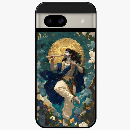 Divine Krishna Art Glass Case showing flat back view with Lord Krishna artwork and glossy glass finish.