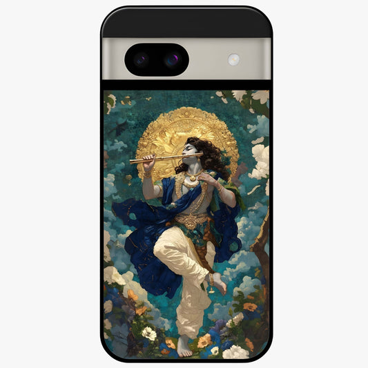 Divine Krishna Art Glass Case showing flat back view with Lord Krishna artwork and glossy glass finish.