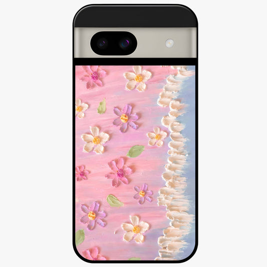 Dreamy Painted Garden Glass Case showing flat back view with artistic painted floral garden artwork and glossy glass finish.