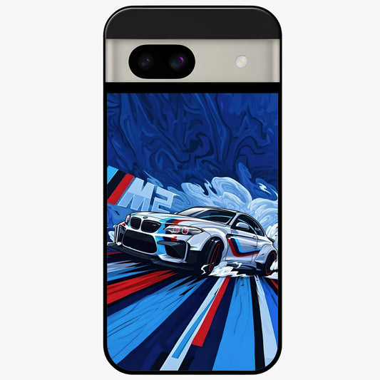 Drift Power Rush Glass Case showing flat back view with dynamic racing inspired artwork and glossy glass finish.