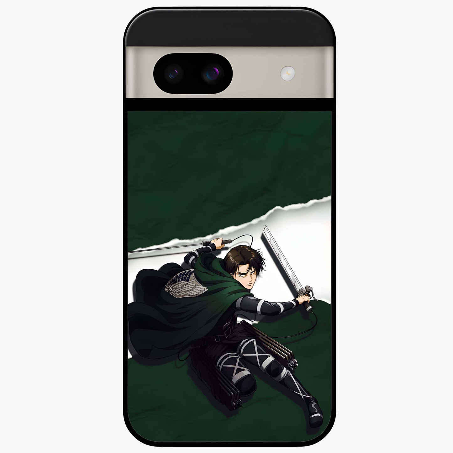 Emerald War Vanguard Glass Case showing flat back view with powerful warrior themed artwork and glossy glass finish.