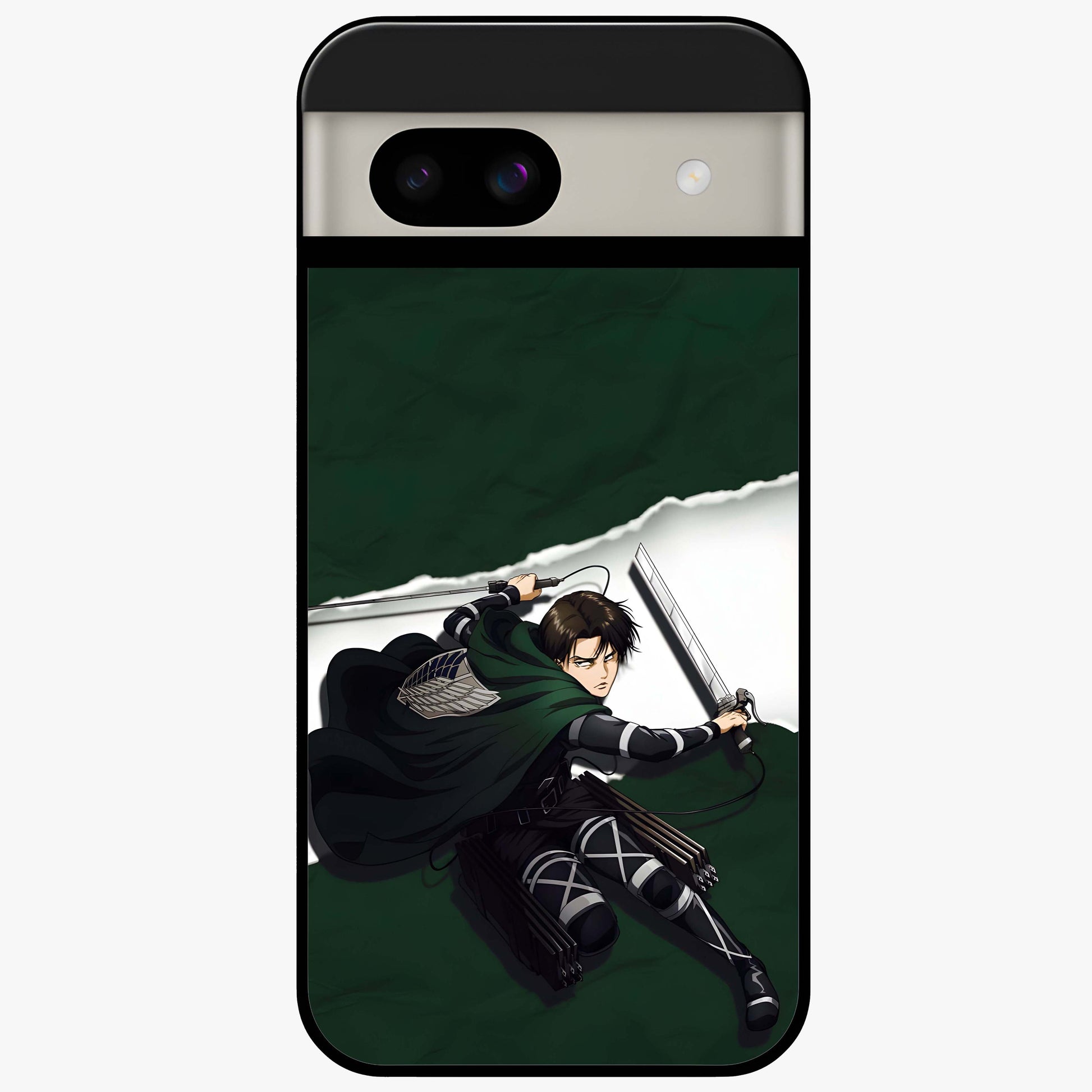 Emerald War Vanguard Glass Case showing flat back view with powerful warrior themed artwork and glossy glass finish.