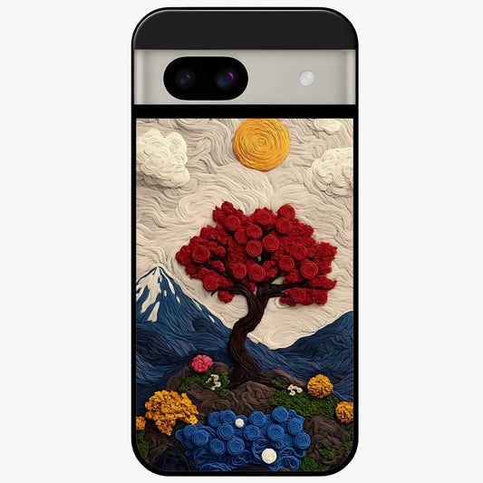 Eternal Nature Tapestry Glass Case showing flat back view with intricate nature tapestry artwork and glossy glass finish.