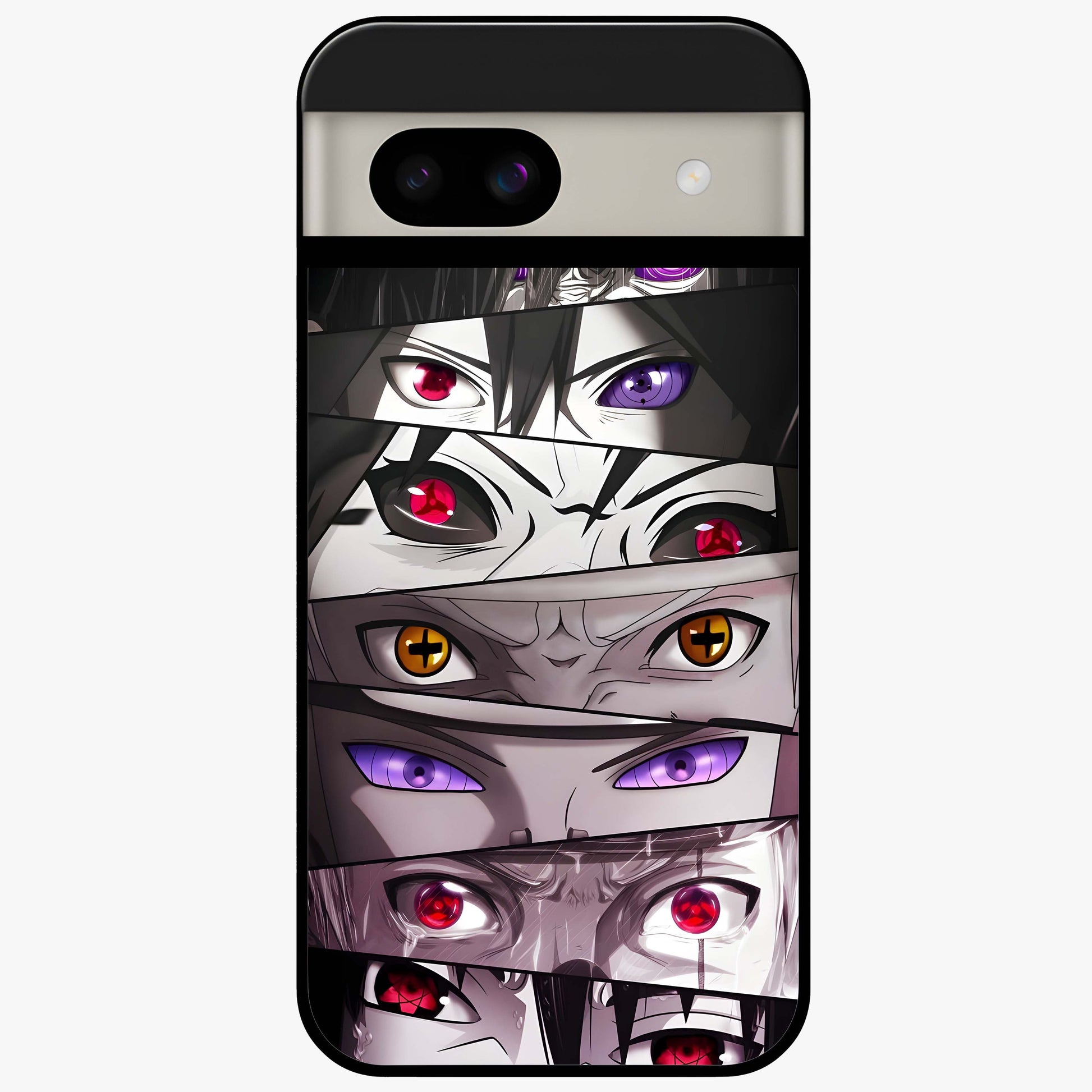 Eyes of Destiny Glass Case showing flat back view with striking eye themed artwork and glossy glass finish.