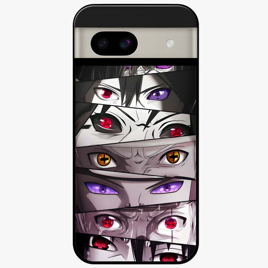 Eyes of Destiny Glass Case showing flat back view with striking eye themed artwork and glossy glass finish.