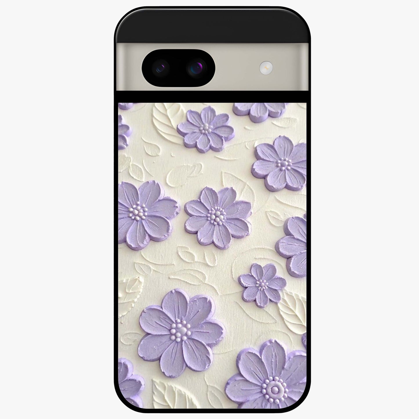 Floral Wall Art With Purple Flowers Glass Case showing flat back view with purple flower artwork and glossy glass finish.