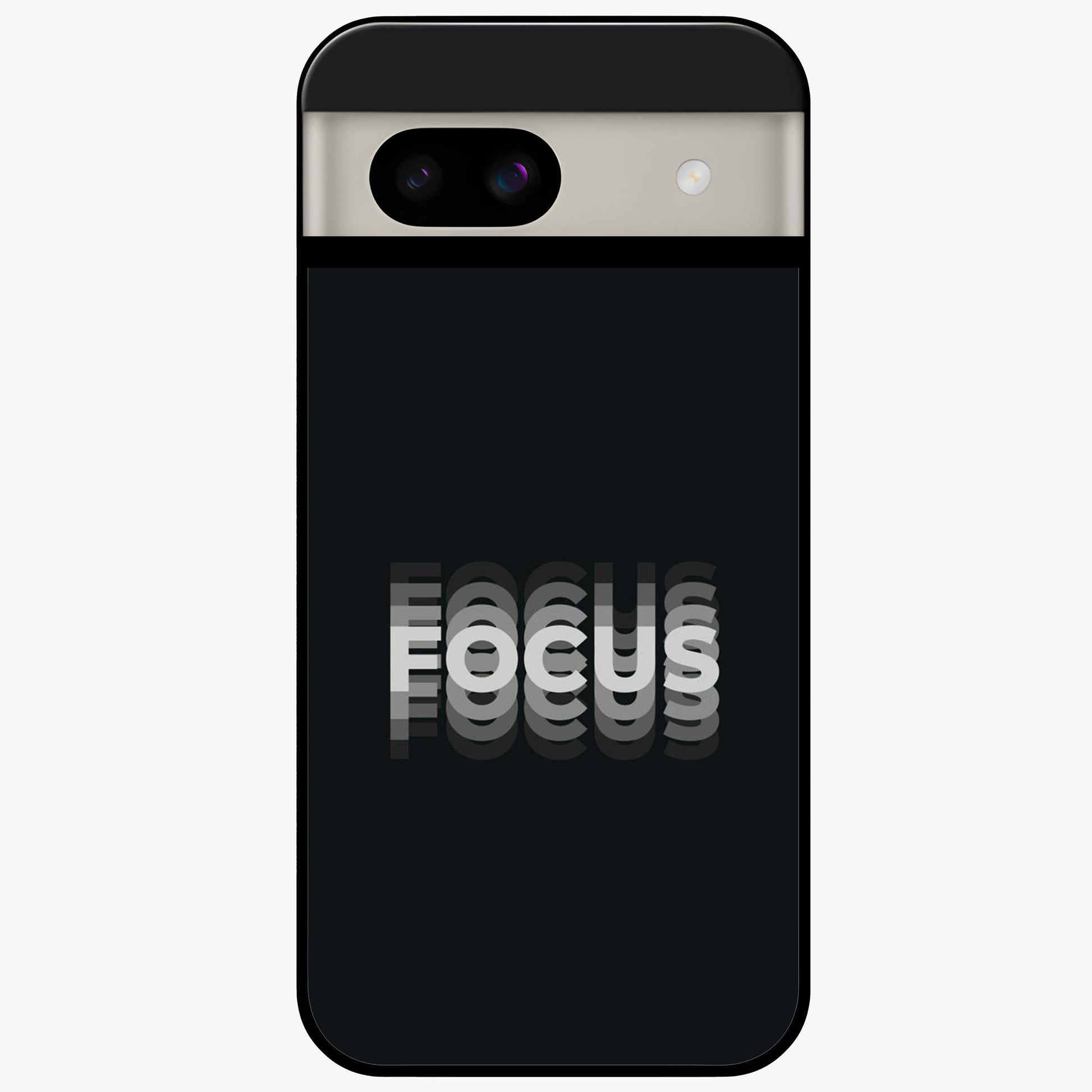 Focus Mode On Glass Case showing flat back view with bold motivational typography design and glossy glass finish.