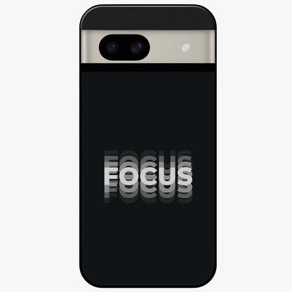 Focus Mode On Glass Case showing flat back view with bold motivational typography design and glossy glass finish.