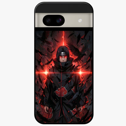 Focused Blade Discipline Glass Case showing flat back view with warrior sword themed artwork and glossy glass finish.