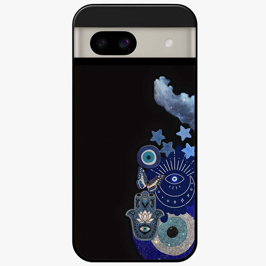 Galactic Charm Cluster Glass Case showing flat back view with glowing celestial charm artwork and glossy glass finish.