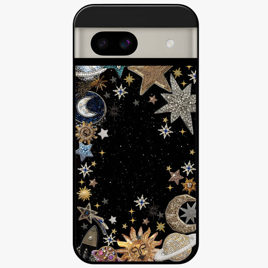 Galactic Jewel Stars Glass Case showing flat back view with sparkling star jewel artwork and glossy glass finish.